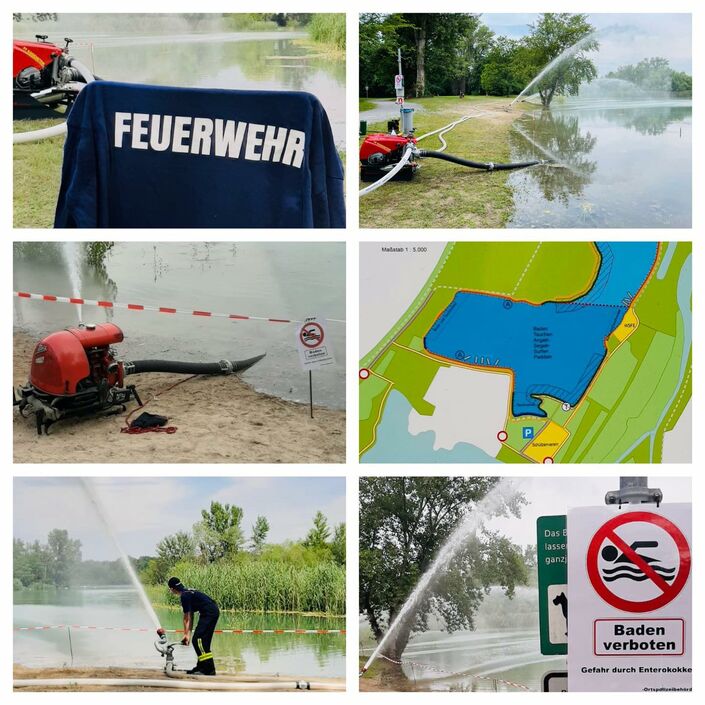 Bildcollage der Feuerwehr zum Einsatz am Baggersee Fuchs&Gros