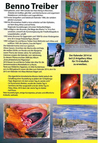 Benno Treiber Lebenslauf und Werbung für Kalender 2014