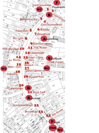 Plan Standorte der teilnehmenden Vereine beim Straßenfest