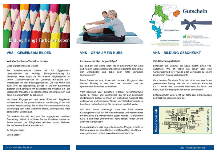 Flyer Volkshochschule im Landkeis Karlsruhe e.V. Eggenstein-Leopoldshafen