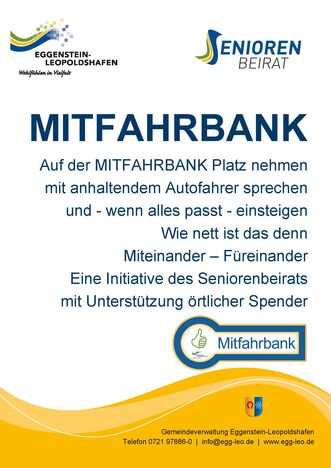 Mitfahrbank - Schild mit Erläuterung