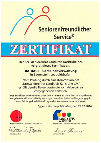 Zertifikat seniorenfreundlicher Service des Kreisseniorenrates
