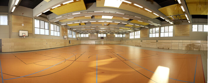 Blick in die moderne 3-Feldsporthalle (Fotomontage - Foto: Metallbau Trumpf)