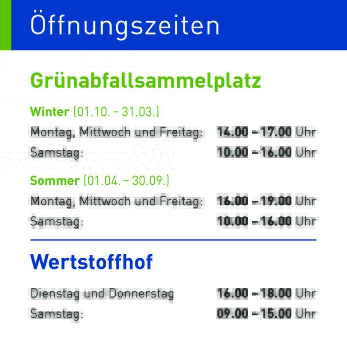 Öffnungszeiten Grünabfallsammelplatz