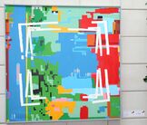 Acrylbild „Im Focus“ von Peter Nowack zeigt die digitale Vogelperspektive der Gemeinde