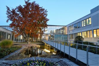Rathaus mit repräsentativem barrierefreiem Zugang über den Steg, Foto Ralf Schreck