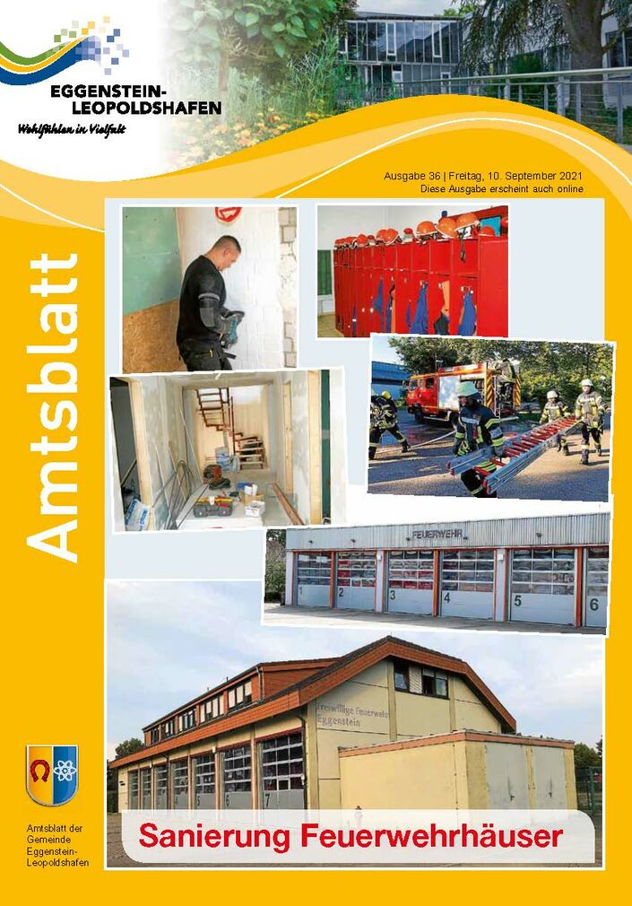 Titleiseite des Amtsblatts mit Fotos der Sanierungsarbeiten