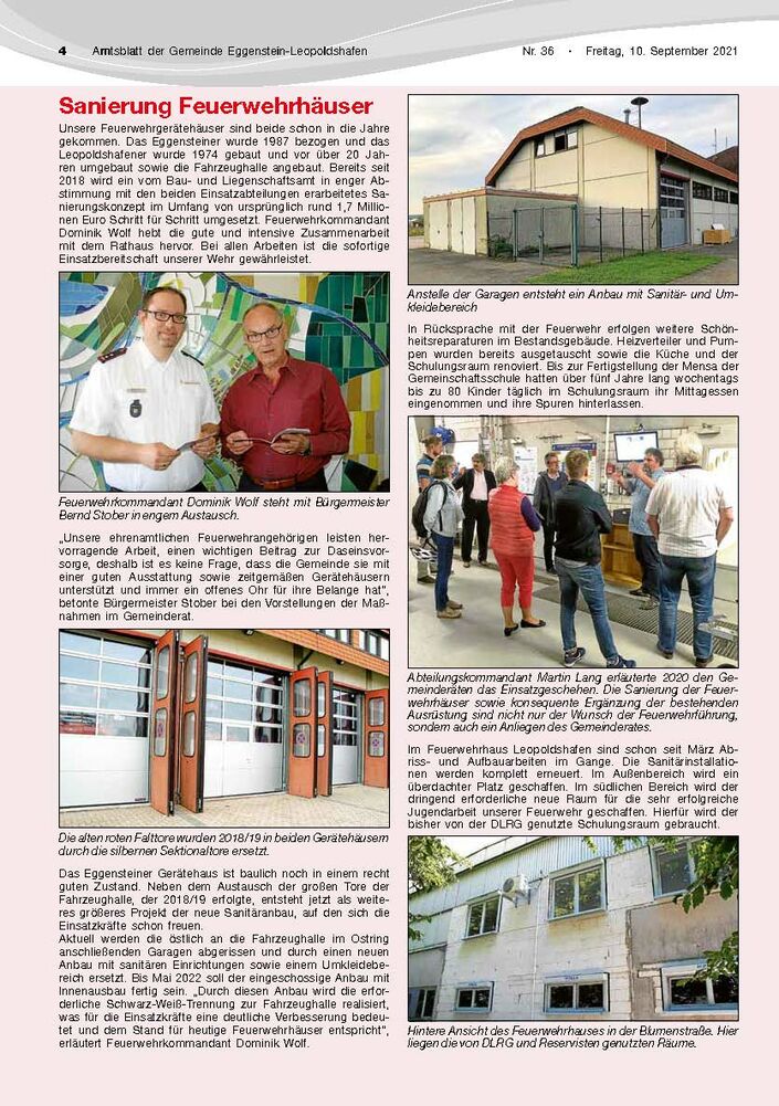 Innenseite des Amtsblatts mit Text zu den Sanierungsarbeiten