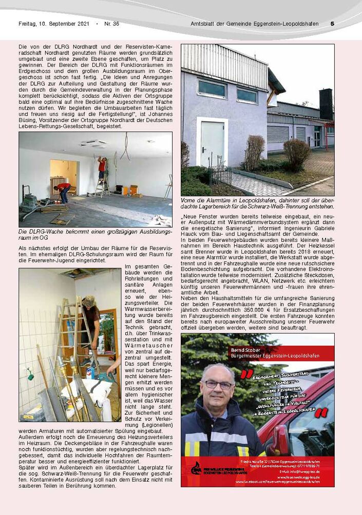 Innenseite des Amtsblatts mit Text zu den Sanierungsarbeiten