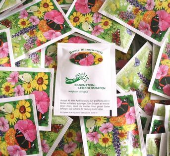 Tütchen mit Samen für Ihre Blumenwiese kostenlos im Rathaus solange Vorrat reicht (max. 3 Tütchen pro Person).  Die Mischung namens „Bunte Blumenwiese“ enthält Samen für sowohl ein- als auch mehrjährige Pflanzen.