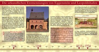 Die Schautafel "Die urkundlichen Erstnennungen von Eggenstein und Leopoldshafen" hängt im Rathaus im 1. OG.